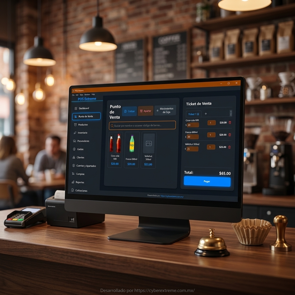 Pantalla de punto de venta rápida en cafetería